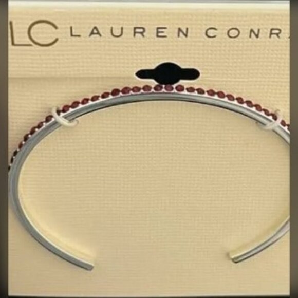 NEW Lauren Conrad Silver tone open cuff bracelet with red pave rhinestones, 7" - Picture 1 of 2